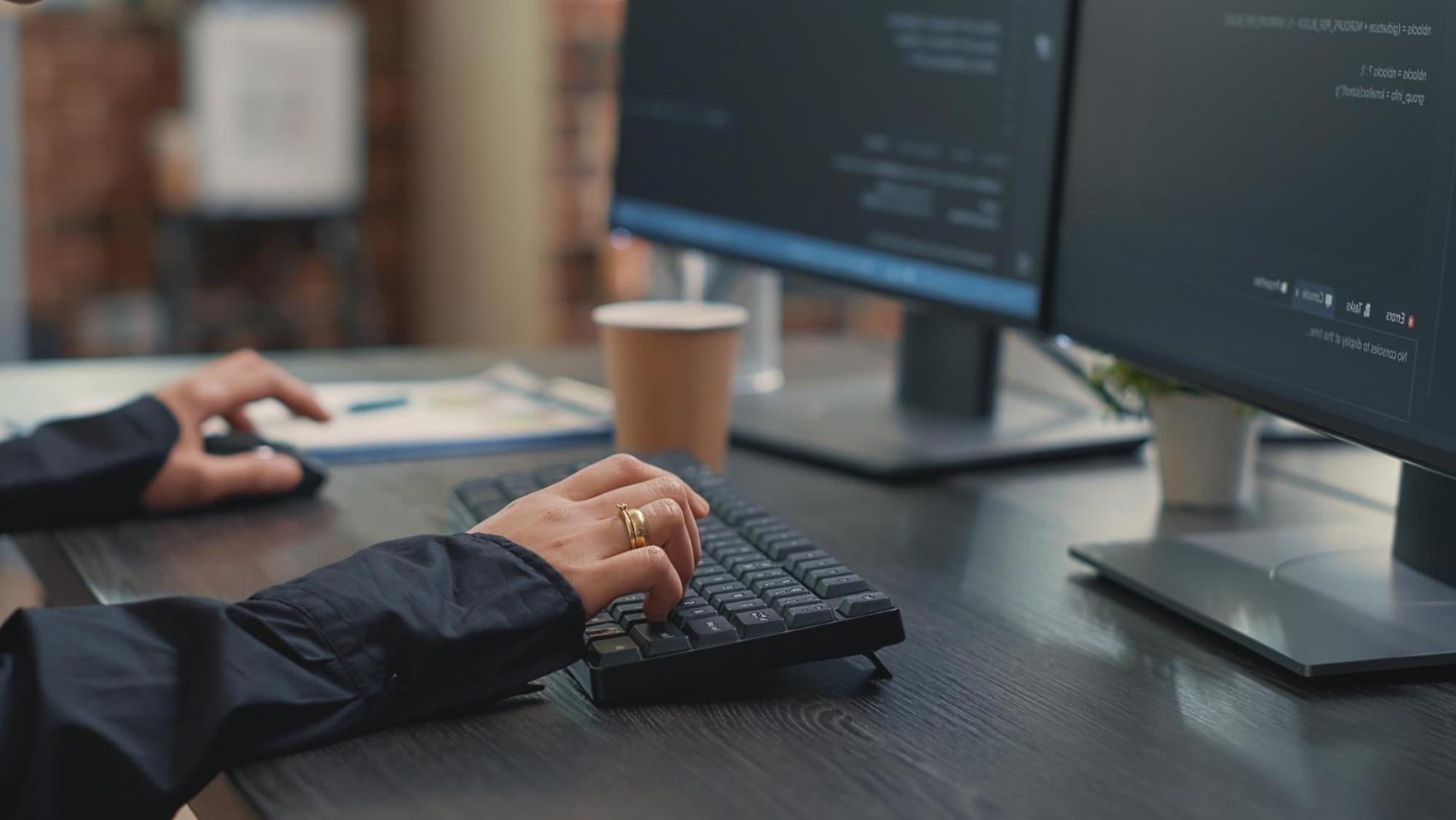 Blockchain development setup with multiple monitors